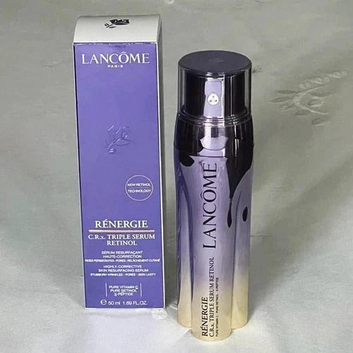 Lancème Rénergie serum bottle and packaging on a light gray background
