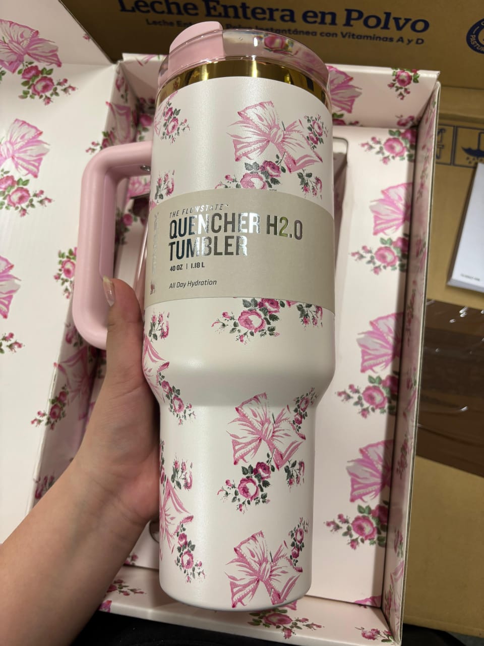 Floral Quencher H2O Tumbler 40 oz – Pink Flower Insulated Travel Water Bottle